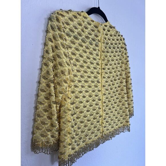 Creations by Harilela Vintage 60s Yellow Sequins Top 36 Lambswool Beaded Fringe - Picture 12 of 12